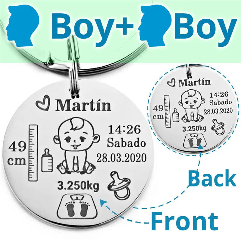 Porte-Clés Baptême Personnalisé | Prénom, Date, Poids & Taille | Souvenir Bébé & Cadeau Famille