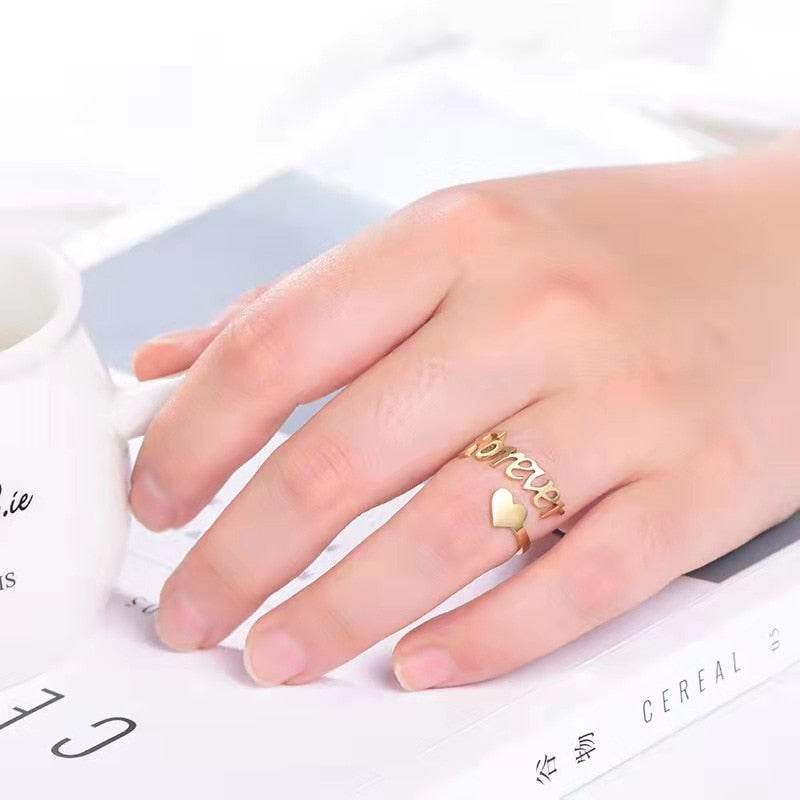 Bague Personnalisée avec Prénom & Cœur | Anneau Acier Inoxydable Gravé | Bijou Cadeau Unique Femme & Amie