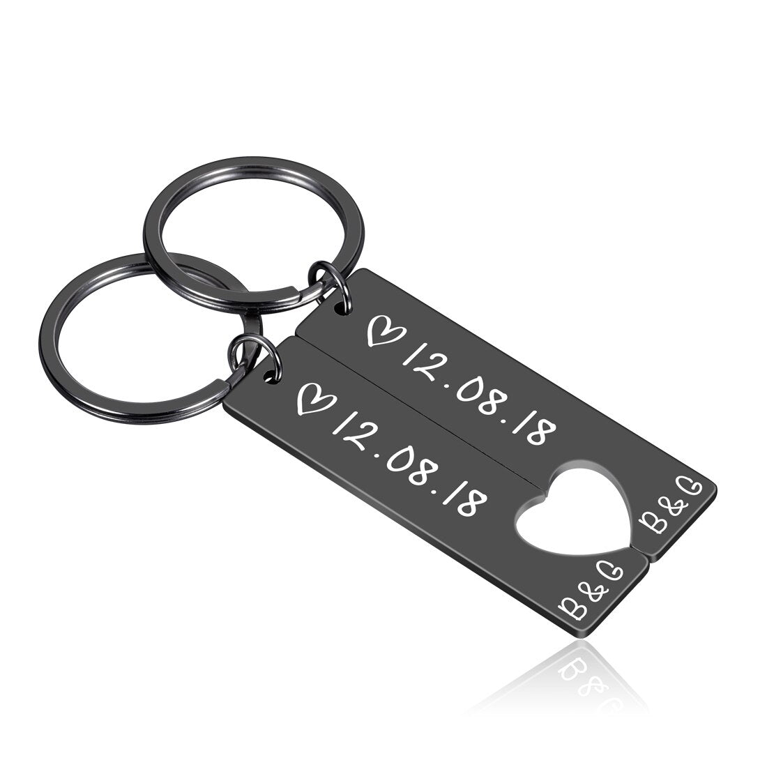 Porte-Clés Cœur Personnalisé Couple | Gravure Prénom & Date | Cadeau Amour Unique pour Elle & Lui