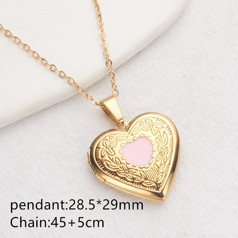 Collier Femme Cœur Personnalisé avec Boîte Album Photo – Acier Inoxydable Doré