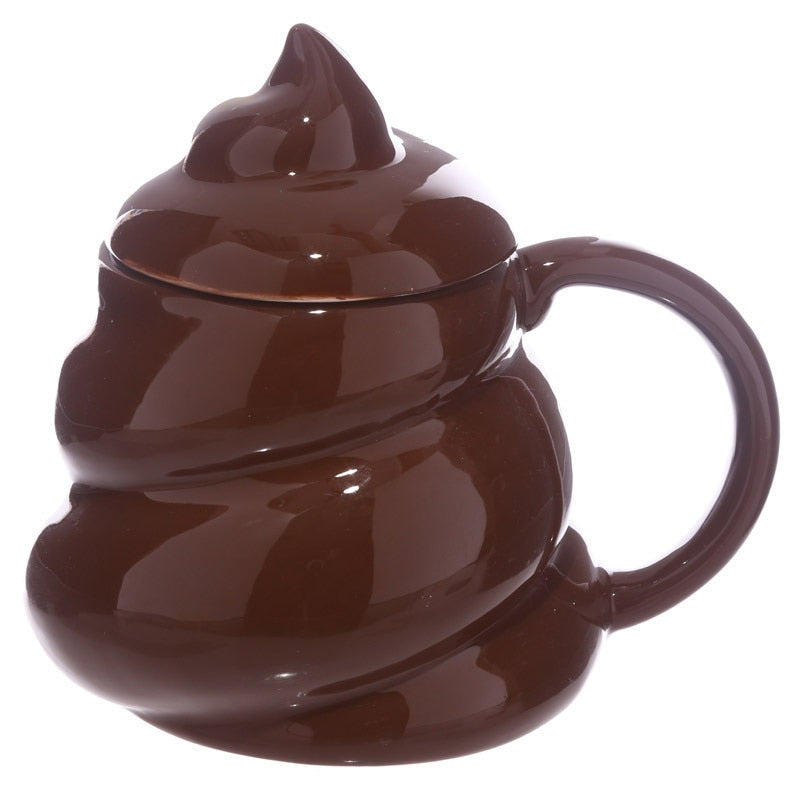 Mug Céramique Drôle Emoji Caca – Tasse Cartoon avec Couvercle et Poignée pour Café, Thé ou Lait
