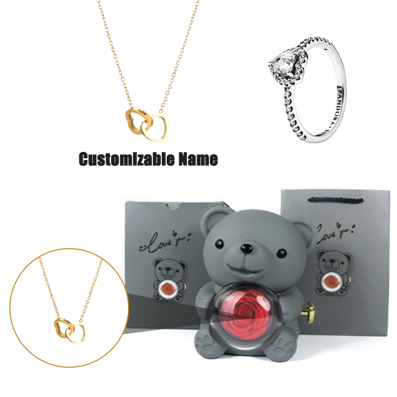 Collier et bague customisable Amour infini dans son écrin ourson