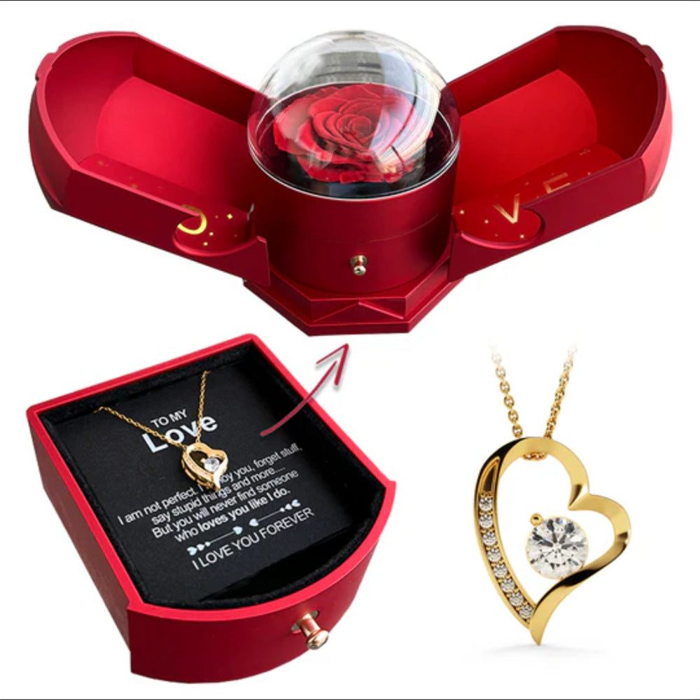 Collier cœur Ecrin élégant- Boite cadeau rouge, collier doré ou argenté