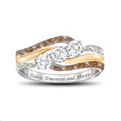 Bague Femme Personnalisée Lettre | Cristal Bicolore | Alliance Mariage & Mode