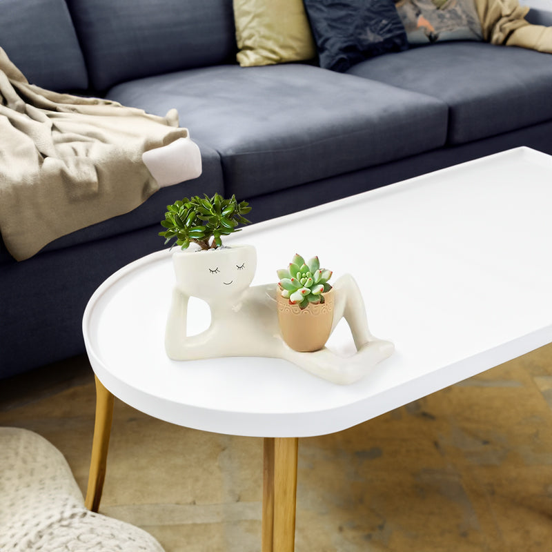 Pot à Succulentes en Résine avec Figurine Relax – Cache-Pot Drainage pour Cactus et Plantes Succulentes