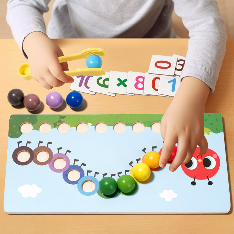 Jouet éducatif chenille de calcul – Puzzle d’éveil Montessori pour enfants, perles colorées et pince d’apprentissage