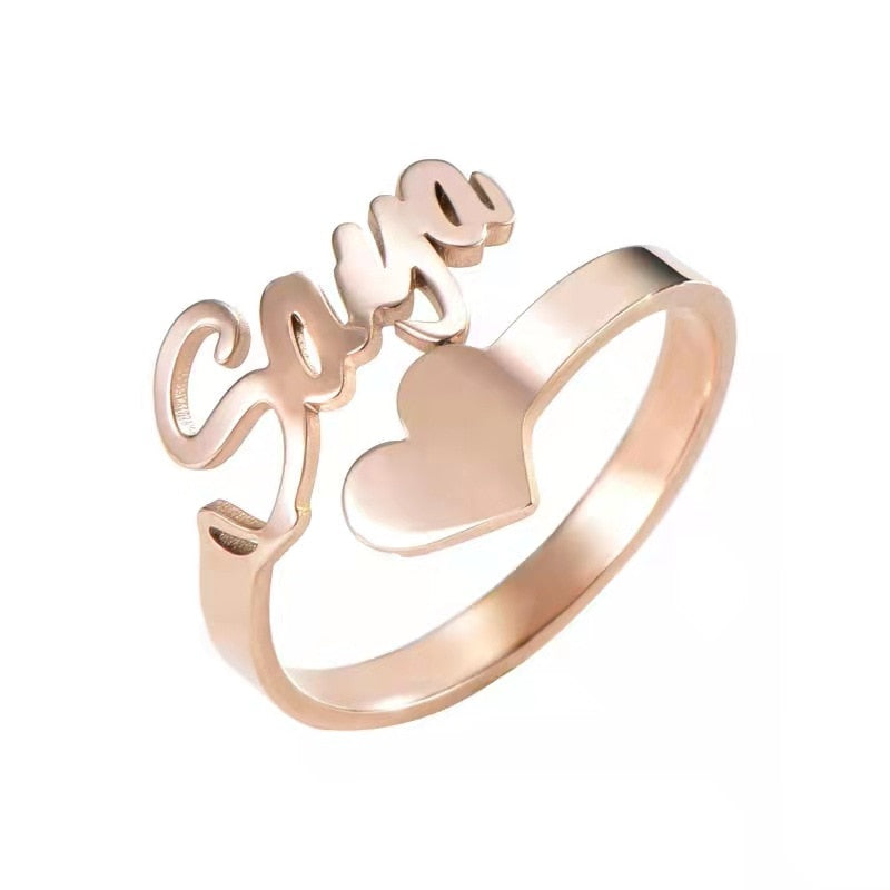 Bague Personnalisée avec Prénom & Cœur | Anneau Acier Inoxydable Gravé | Bijou Cadeau Unique Femme & Amie