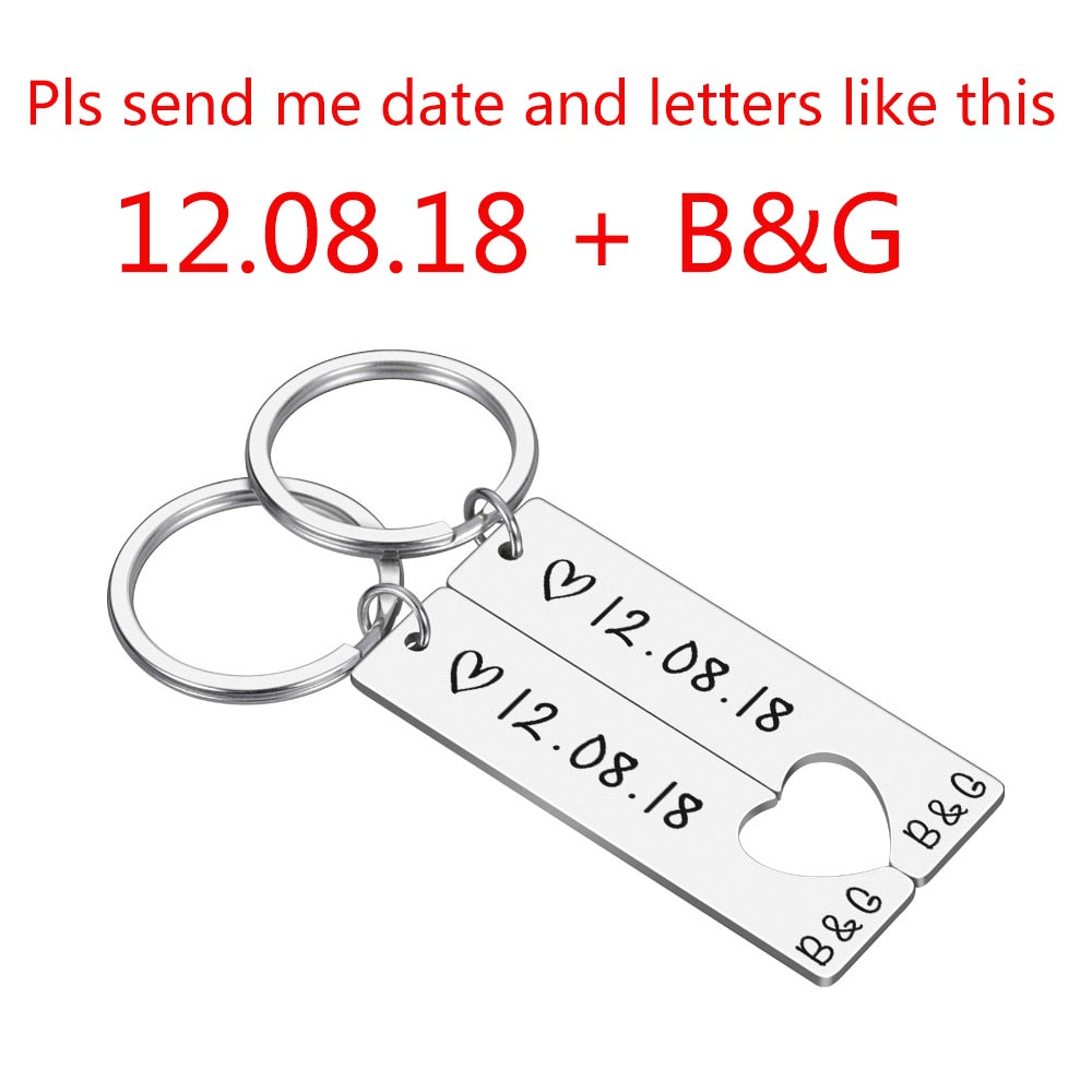 Porte-Clés Cœur Personnalisé Couple | Gravure Prénom & Date | Cadeau Amour Unique pour Elle & Lui