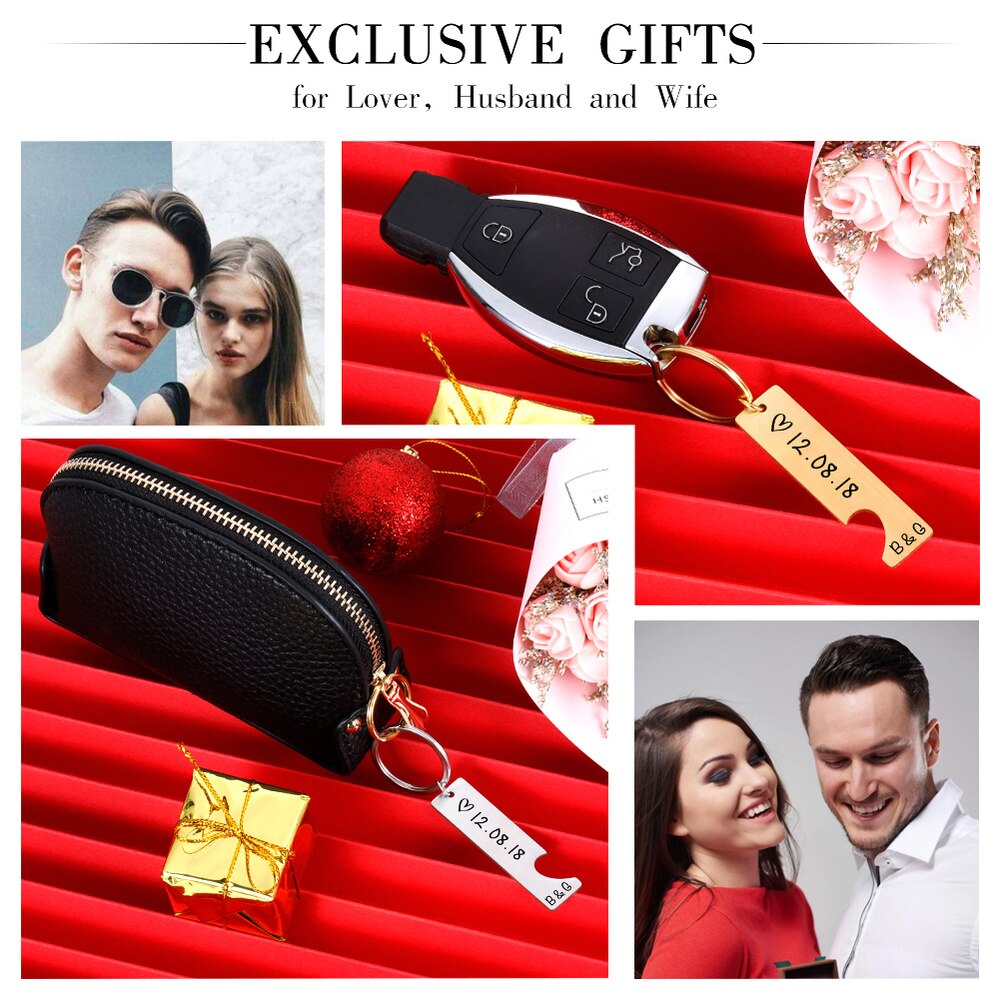 Porte-Clés Cœur Personnalisé Couple | Gravure Prénom & Date | Cadeau Amour Unique pour Elle & Lui