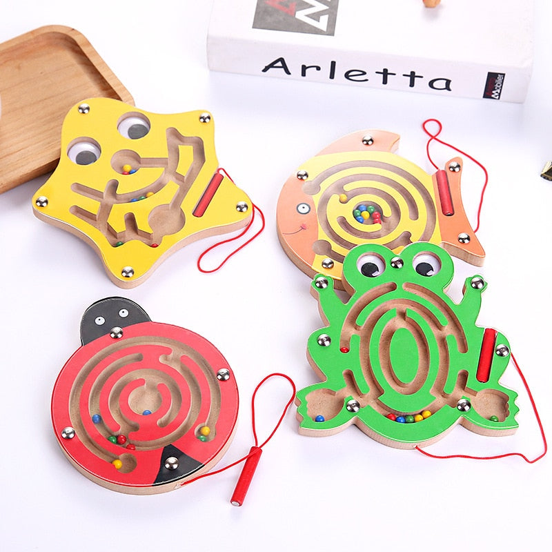 Jouet Montessori Labyrinthe Magnétique – Puzzle Éducatif en Bois adapté pour Enfants TDAH, Dys et Autistes, Jeu de Logique et Développement Cognitif