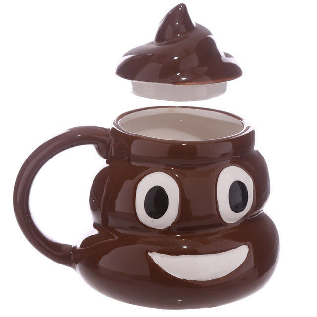 Mug Céramique Drôle Emoji Caca – Tasse Cartoon avec Couvercle et Poignée pour Café, Thé ou Lait