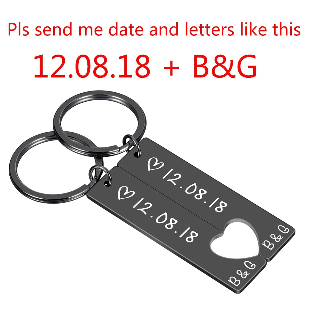 Porte-Clés Cœur Personnalisé Couple | Gravure Prénom & Date | Cadeau Amour Unique pour Elle & Lui