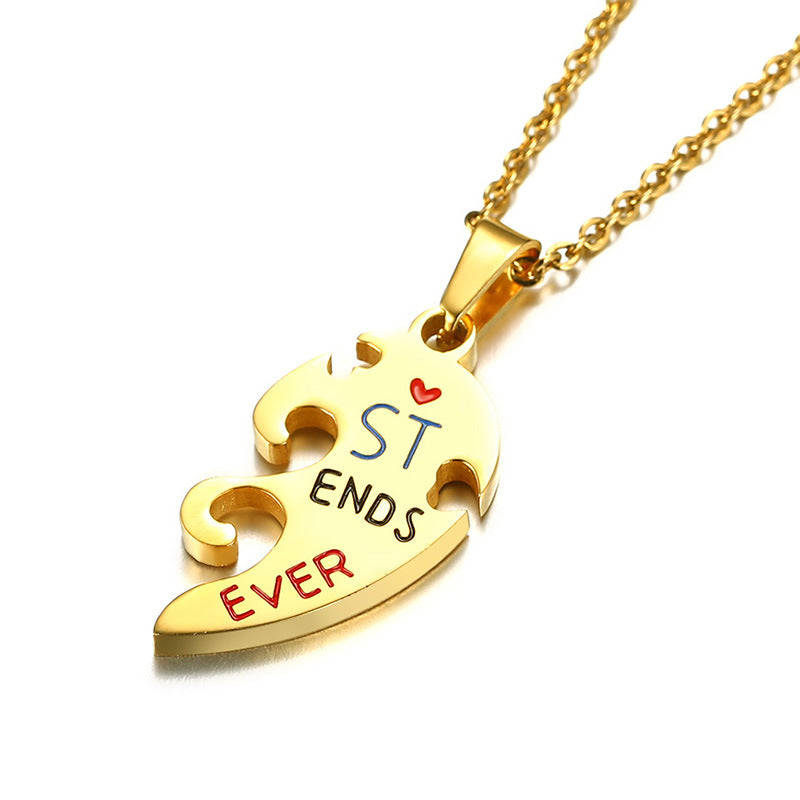 Collier Puzzle Cœur Personnalisé en Acier Inoxydable | Collier Duo Amitié & Couple Gravé