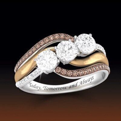 Bague Femme Personnalisée Lettre | Cristal Bicolore | Alliance Mariage & Mode