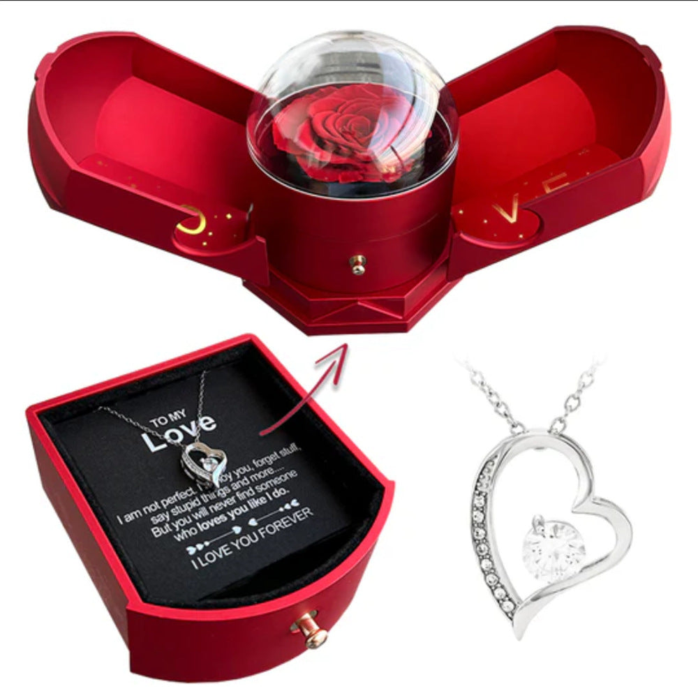 Collier cœur Ecrin élégant- Boite cadeau rouge, collier doré ou argenté