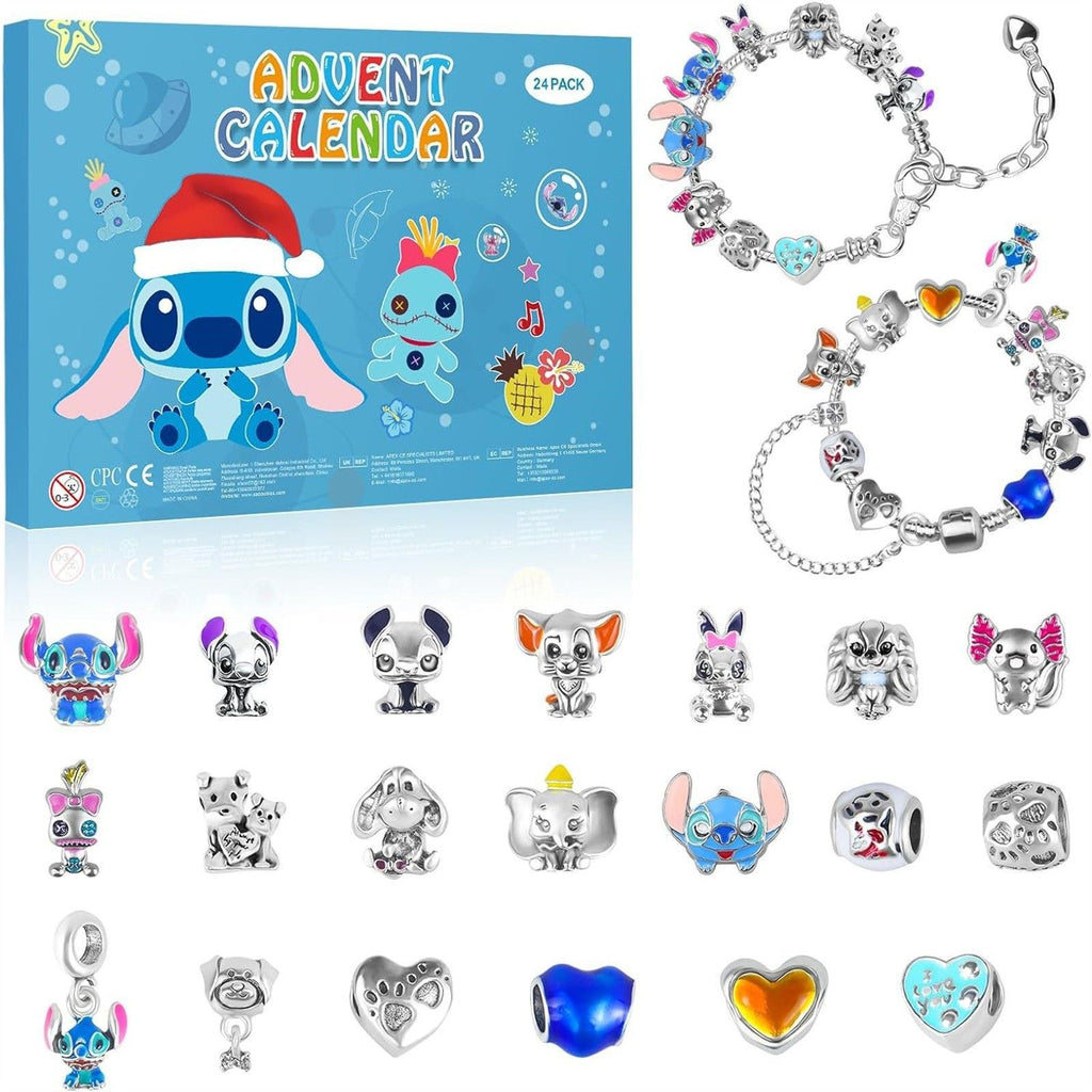 Calendrier de l’Avent Créatif Stitch | Kit DIY Bracelets pour Enfants & Ados | Coffret Cadeau Noë