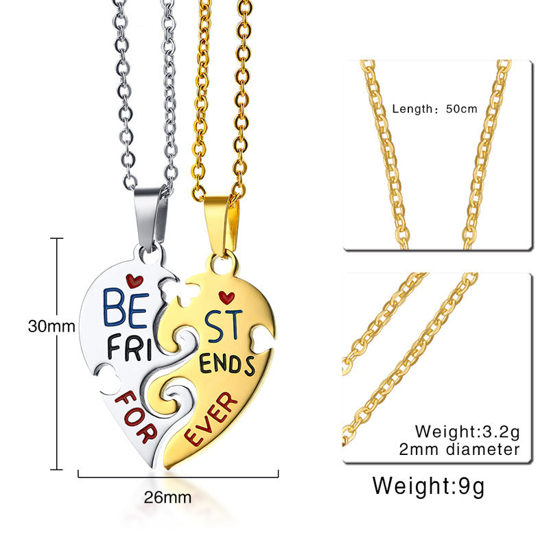 Collier Puzzle Cœur Personnalisé en Acier Inoxydable | Collier Duo Amitié & Couple Gravé