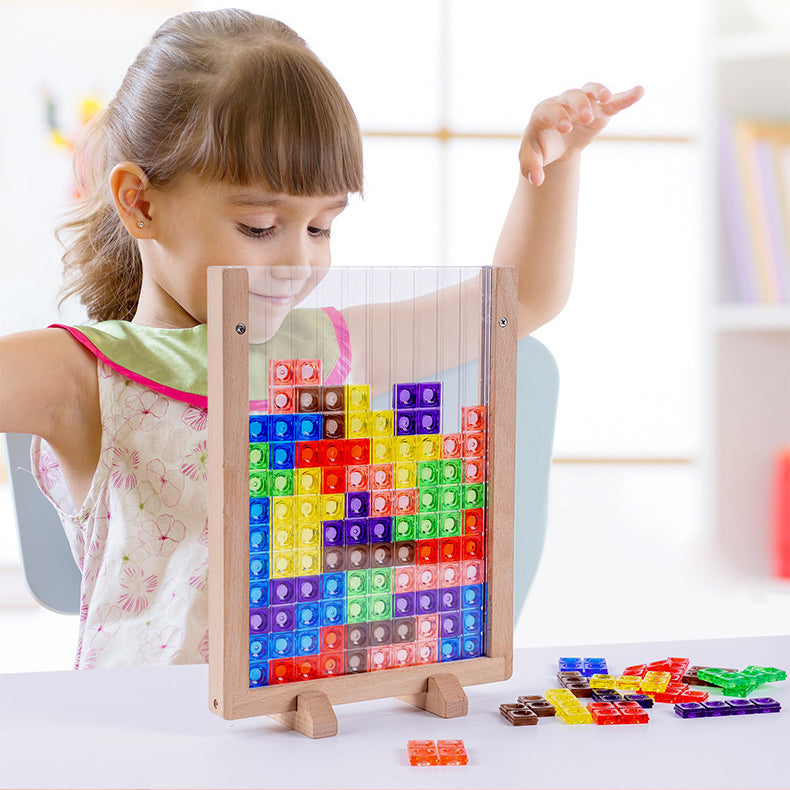 Puzzle Tetris 3D en Bois – Jeu Éducatif Motricité et Concentration – Idéal pour TDAH, TSA, Dyspraxie