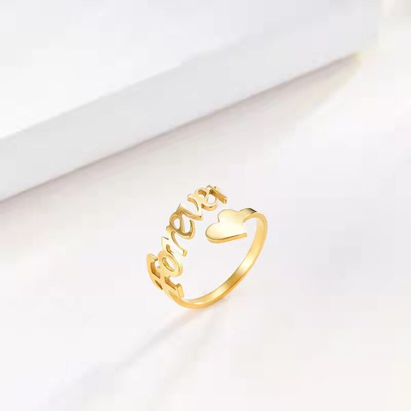 Bague Personnalisée avec Prénom & Cœur | Anneau Acier Inoxydable Gravé | Bijou Cadeau Unique Femme & Amie