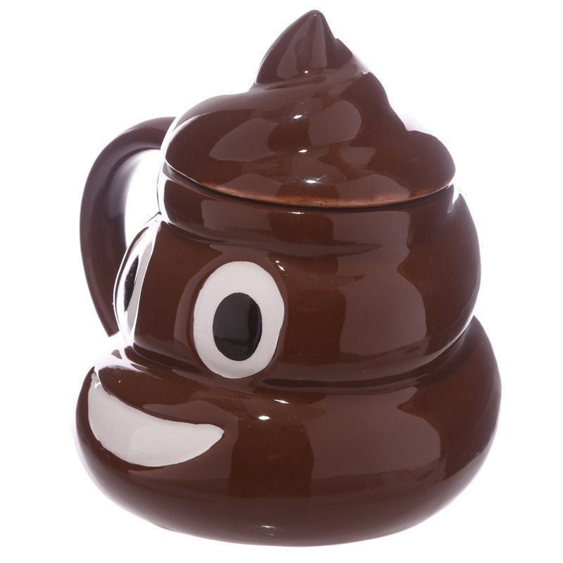 Mug Céramique Drôle Emoji Caca – Tasse Cartoon avec Couvercle et Poignée pour Café, Thé ou Lait