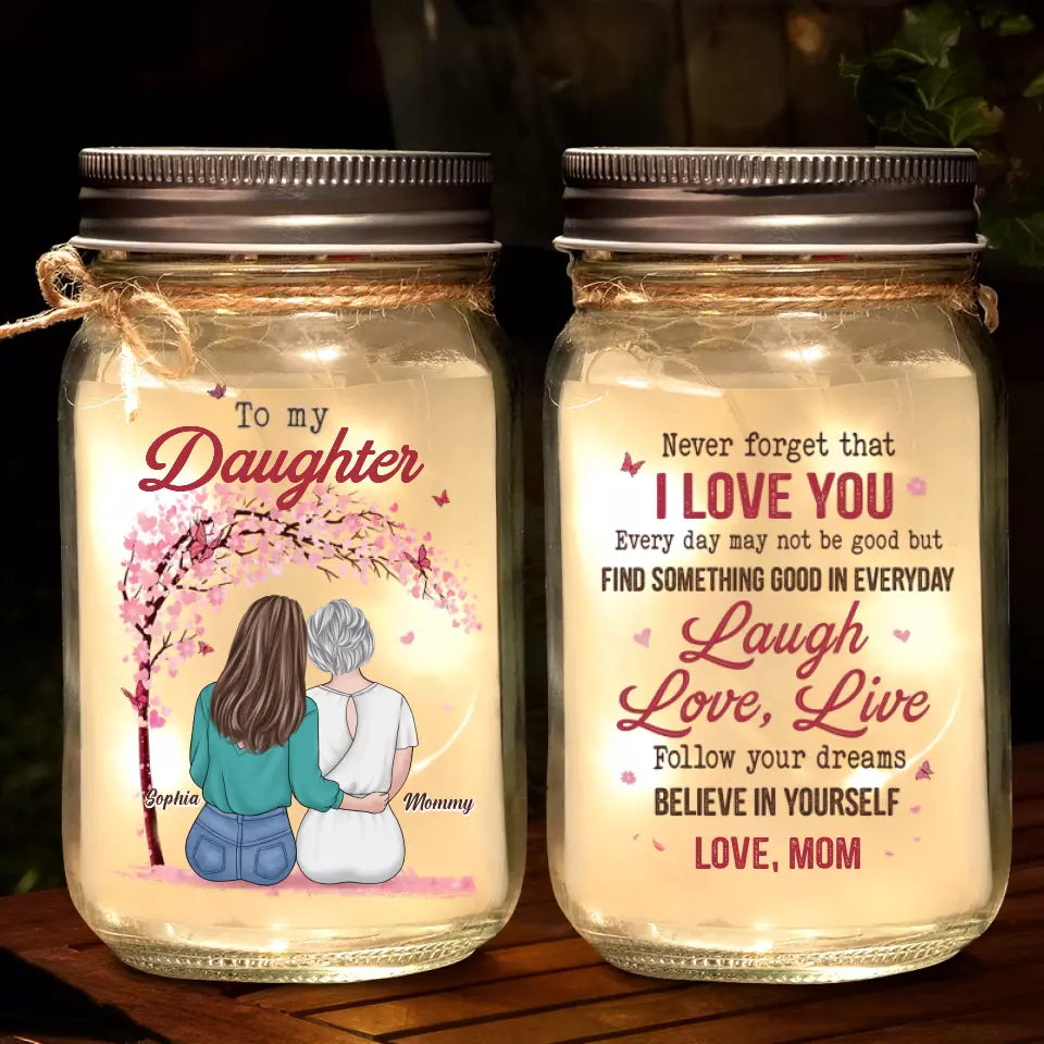 Lampe bocal personnalisée – “Life Is Beautiful With My Daughter” – Cadeau lumineux mère-fille