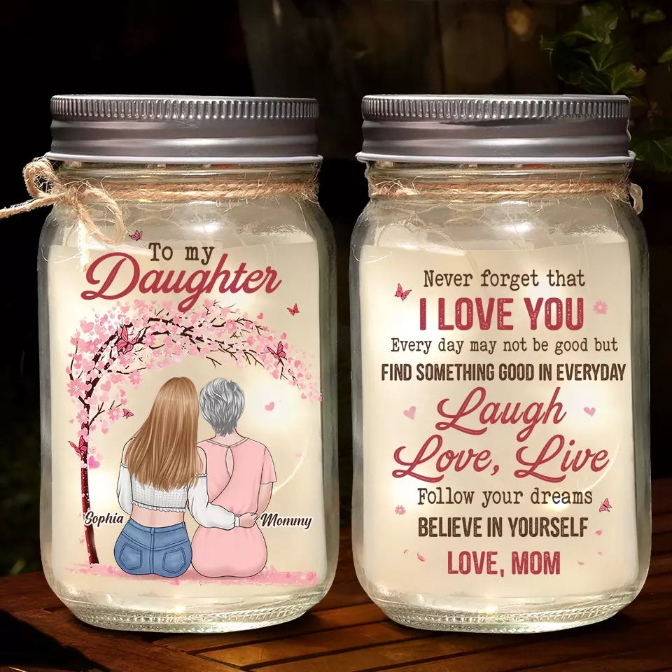 Lampe bocal personnalisée – “Life Is Beautiful With My Daughter” – Cadeau lumineux mère-fille
