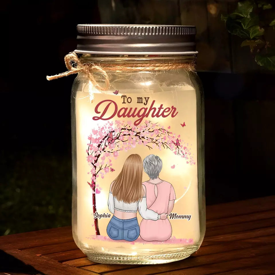 Lampe bocal personnalisée – “Life Is Beautiful With My Daughter” – Cadeau lumineux mère-fille