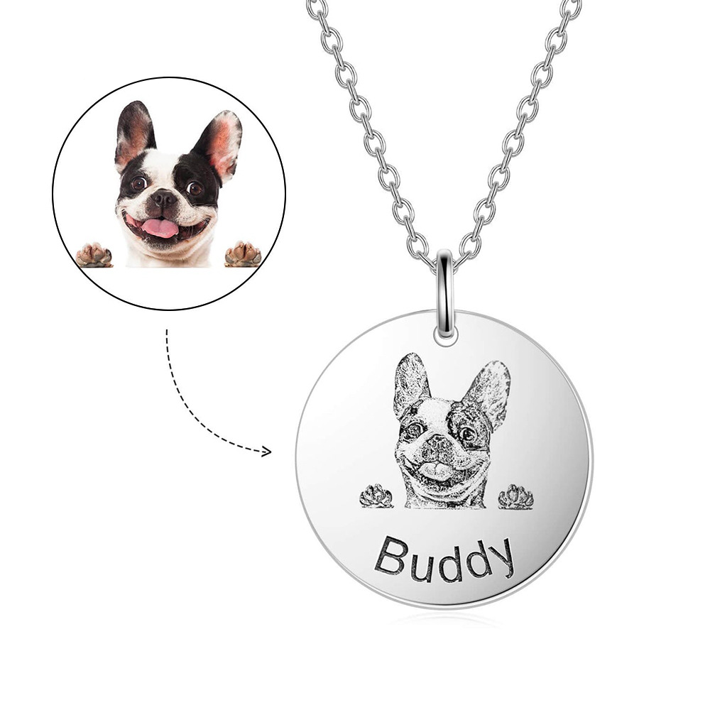 Collier Photo Animal Personnalisé Femme – Bijou Chat ou Chien avec Fleurs du Mois – Acier Inoxydable