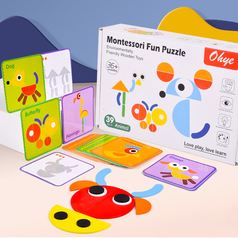 Puzzle géométrique Montessori en bois – Jeu créatif et éducatif pour développer la logique et la réflexion des enfants