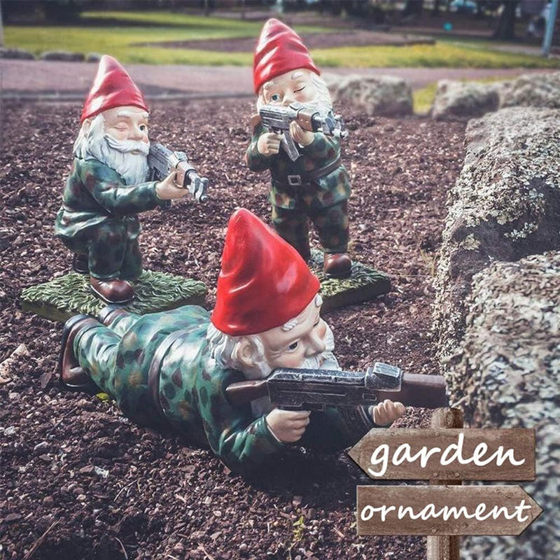 Statues Nains de Jardin Soldats – Lot de 3 Gnomes Armée Drôles en Résine – Déco Jardin ou Bureau Originale (2025)