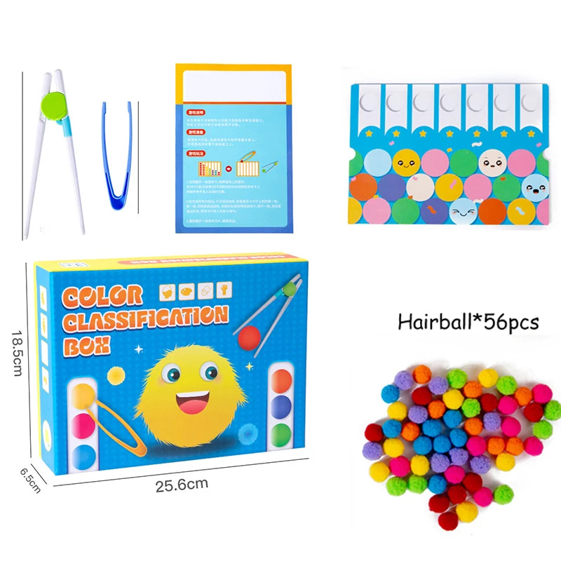 Jeu éducatif Montessori de tri et d’association des couleurs – Pince et balles pour apprentissage précoce et motricité fine