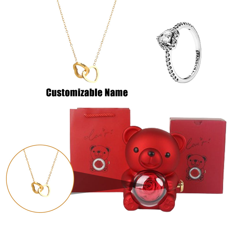 Collier et bague customisable Amour infini dans son écrin ourson