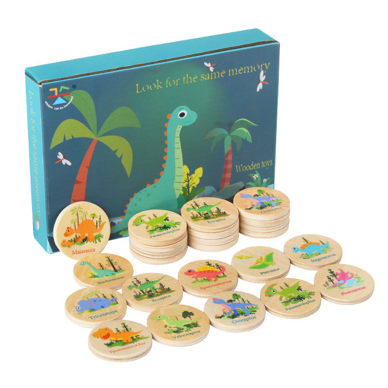 Jeu de Mémoire Dinosaures en Bois – Jeu Éducatif de Concentration et Observation pour Enfants