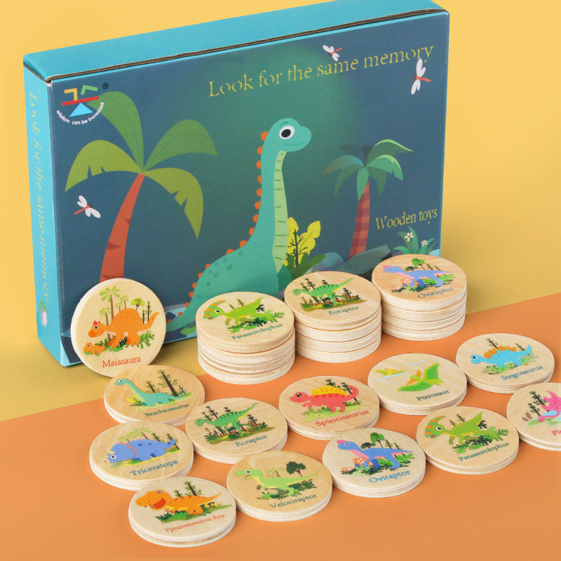 Jeu de Mémoire Dinosaures en Bois – Jeu Éducatif de Concentration et Observation pour Enfants
