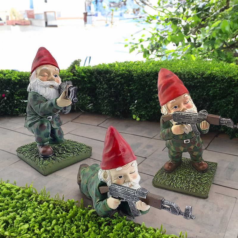 Statues Nains de Jardin Soldats – Lot de 3 Gnomes Armée Drôles en Résine – Déco Jardin ou Bureau Originale (2025)