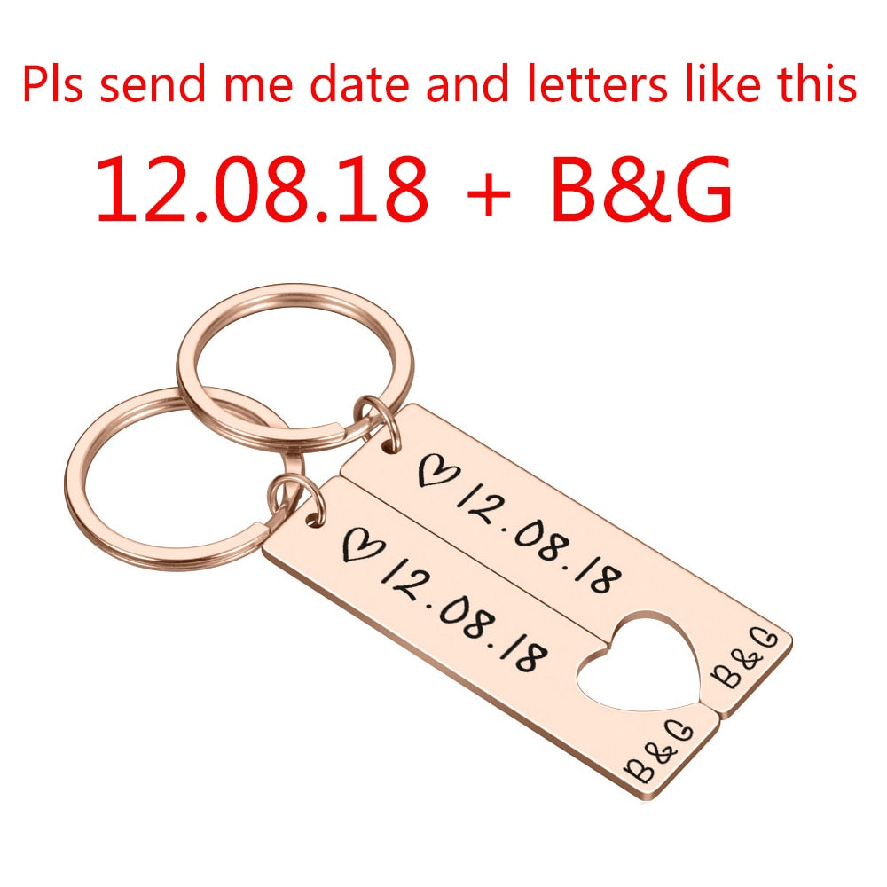 Porte-Clés Cœur Personnalisé Couple | Gravure Prénom & Date | Cadeau Amour Unique pour Elle & Lui