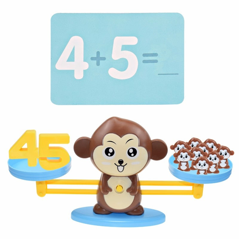 Jouet Montessori Balance Mathématique – Singe et Pingouin Éducatif, Jeu de Numération adapté pour Enfants TDAH, Dys et Autistes