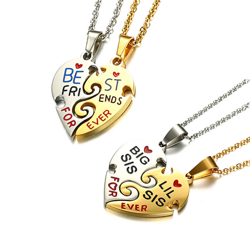 Collier Puzzle Cœur Personnalisé en Acier Inoxydable | Collier Duo Amitié & Couple Gravé
