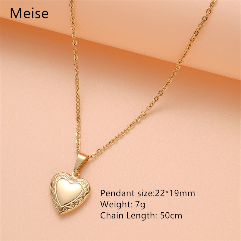 Collier Femme Cœur Personnalisé avec Boîte Album Photo – Acier Inoxydable Doré