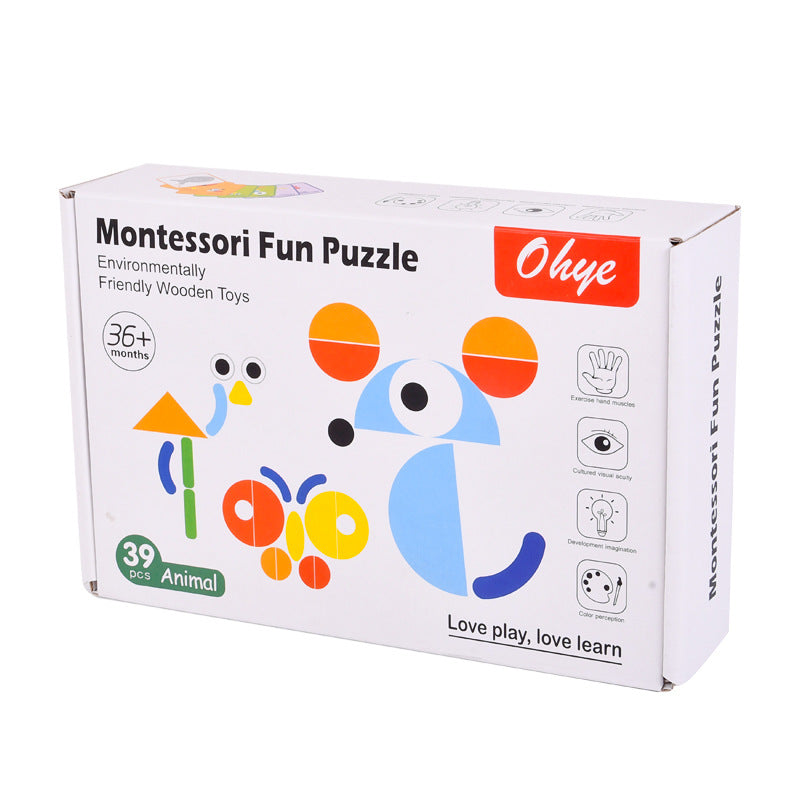 Puzzle géométrique Montessori en bois – Jeu créatif et éducatif pour développer la logique et la réflexion des enfants