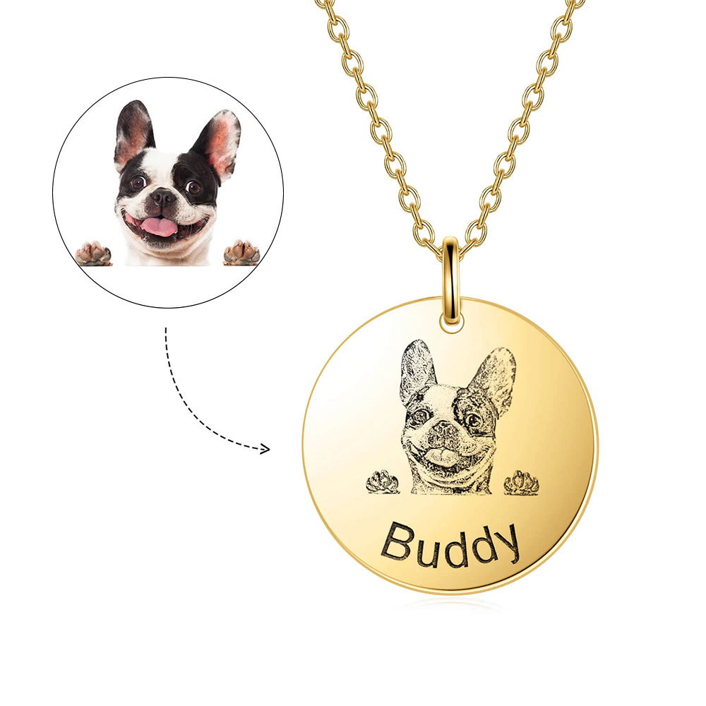 Collier Photo Animal Personnalisé Femme – Bijou Chat ou Chien avec Fleurs du Mois – Acier Inoxydable
