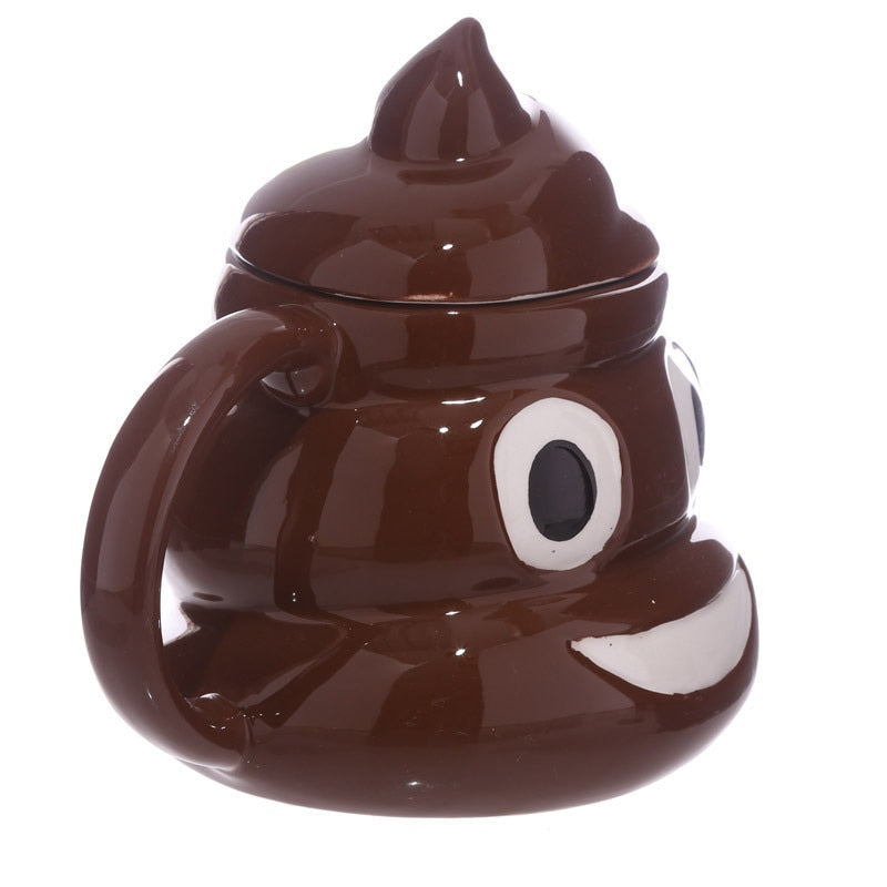 Mug Céramique Drôle Emoji Caca – Tasse Cartoon avec Couvercle et Poignée pour Café, Thé ou Lait