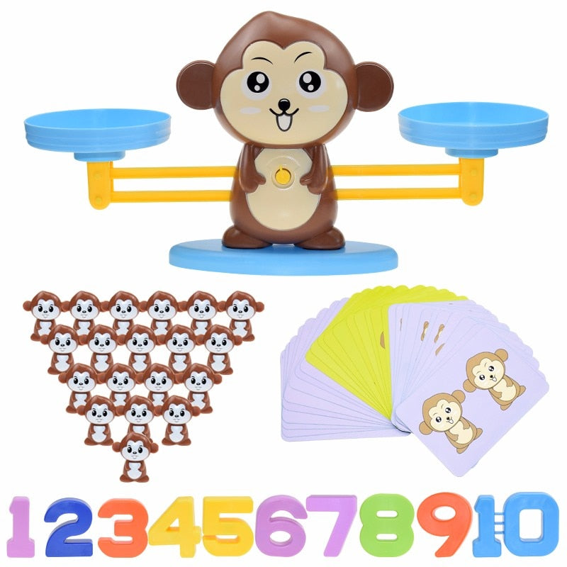 Jouet Montessori Balance Mathématique – Singe et Pingouin Éducatif, Jeu de Numération adapté pour Enfants TDAH, Dys et Autistes