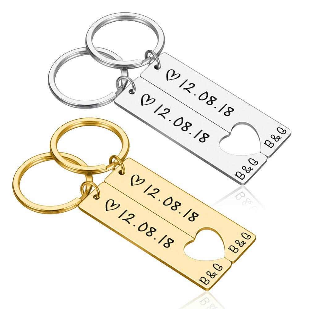 Porte-Clés Cœur Personnalisé Couple | Gravure Prénom & Date | Cadeau Amour Unique pour Elle & Lui