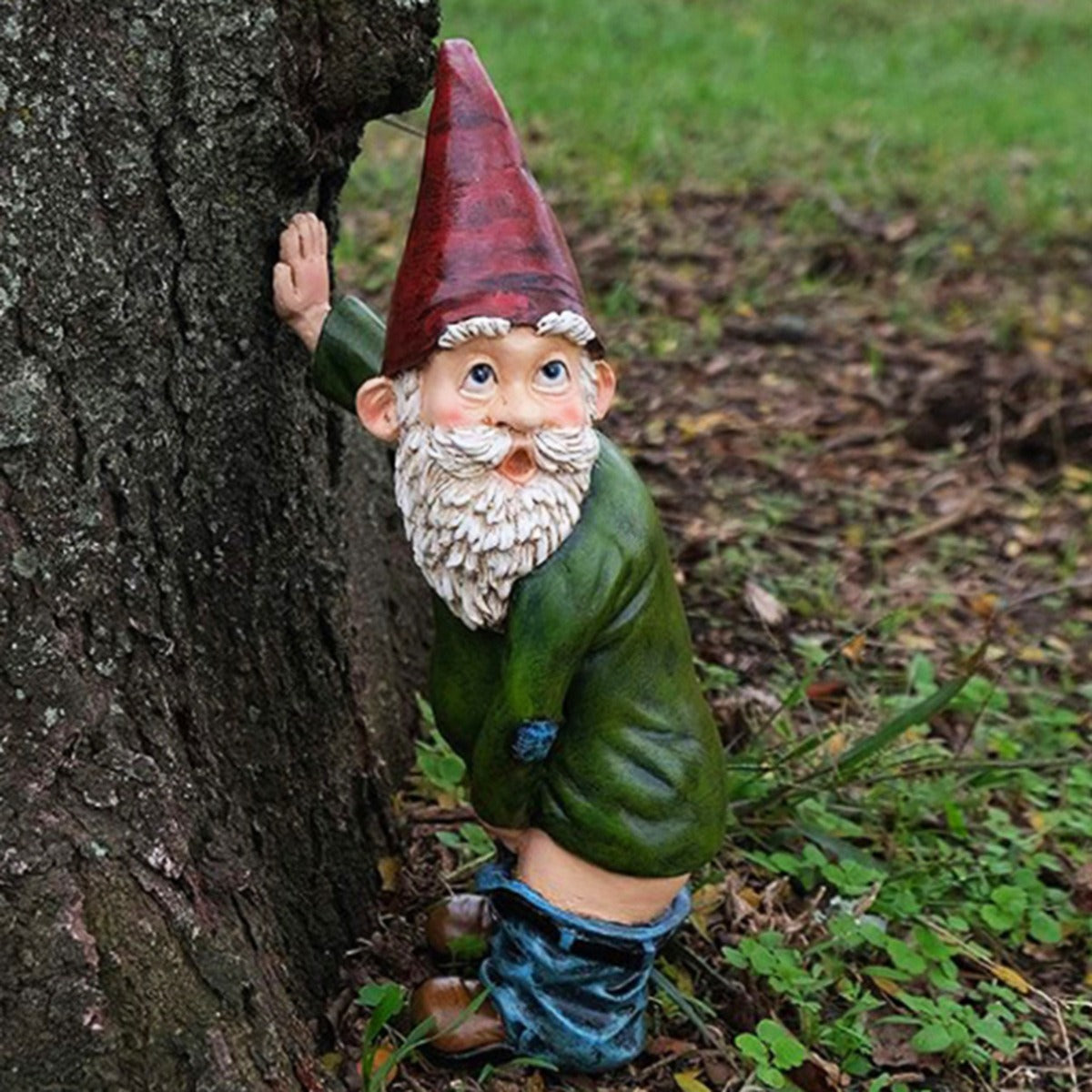 Nain de Jardin Rigolo – Statue Résine Décorative, Ornement Drôle Arrosant un Arbre