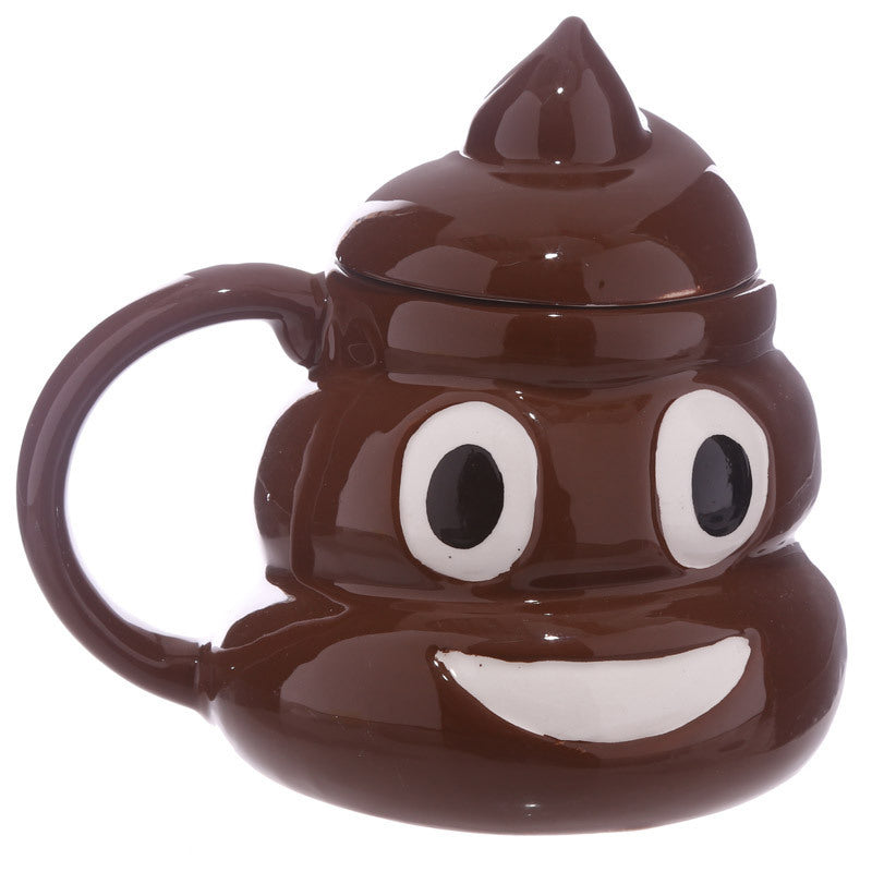 Mug Céramique Drôle Emoji Caca – Tasse Cartoon avec Couvercle et Poignée pour Café, Thé ou Lait