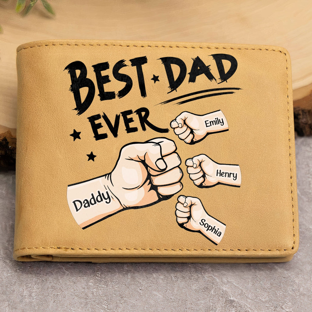 Portefeuille en cuir personnalisé – “Best Dad Ever” nouvelle version – Cadeau unique pour papa