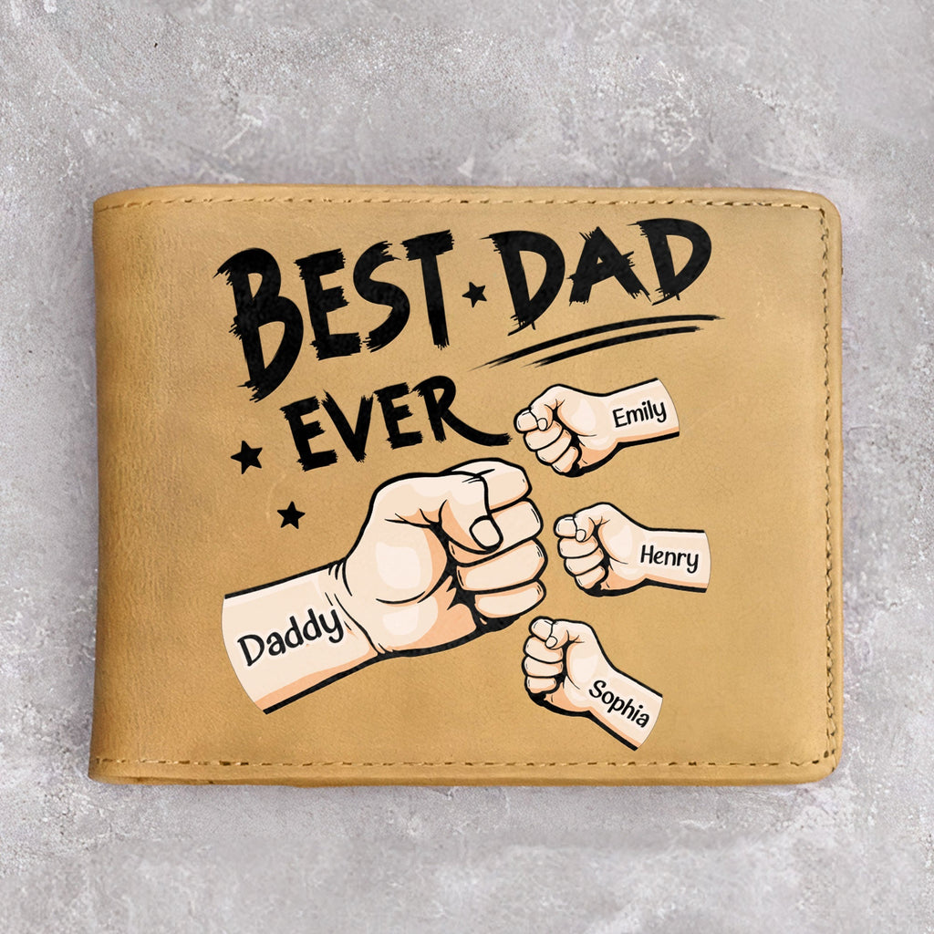 Portefeuille en cuir personnalisé – “Best Dad Ever” nouvelle version – Cadeau unique pour papa