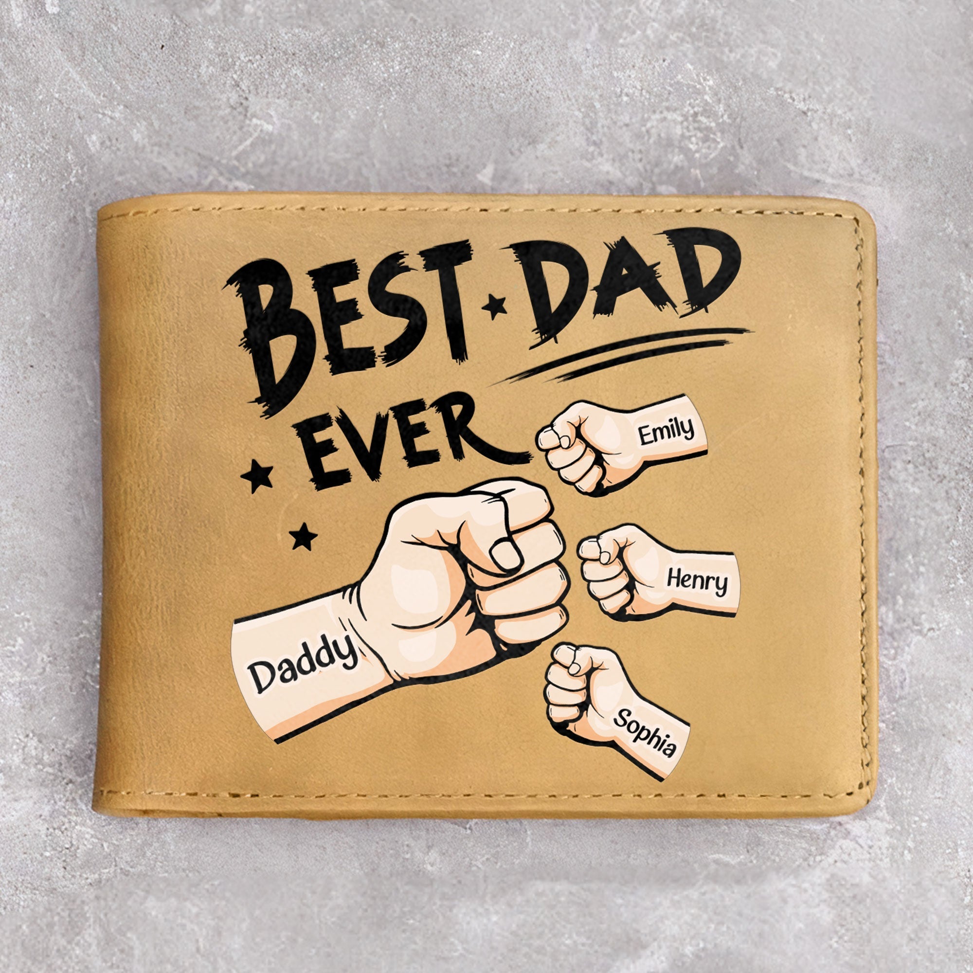Portefeuille en cuir personnalisé – “Best Dad Ever” nouvelle version – Cadeau unique pour papa