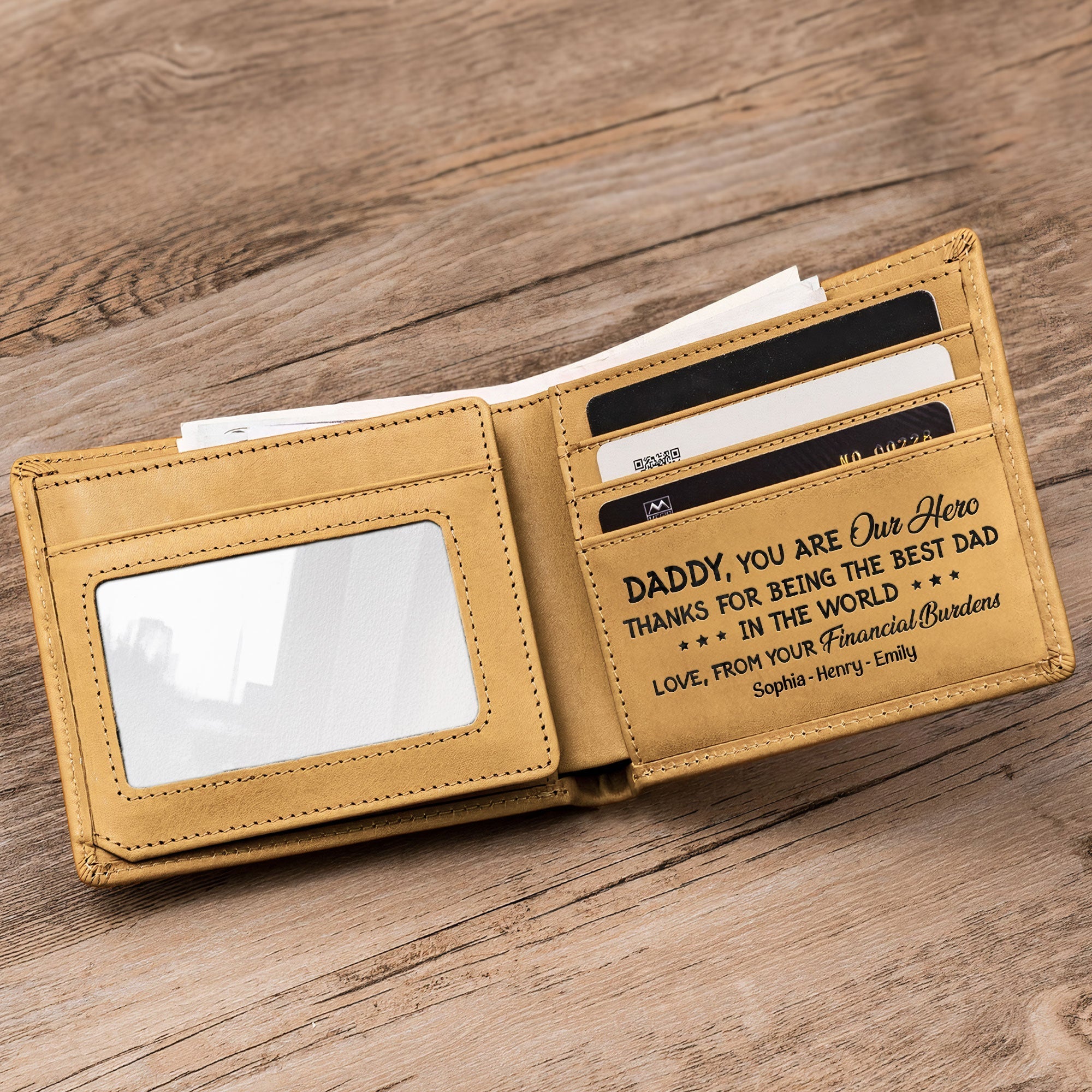 Portefeuille en cuir personnalisé – “Best Dad Ever” nouvelle version – Cadeau unique pour papa